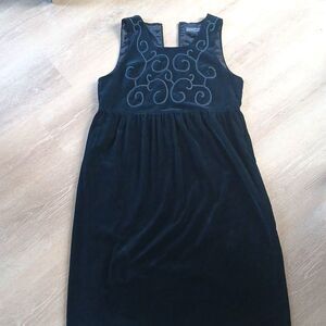 Vintage Herman Geist Dress Mixed Wool Velvet Deep Navy Blue Empire Waist 14P